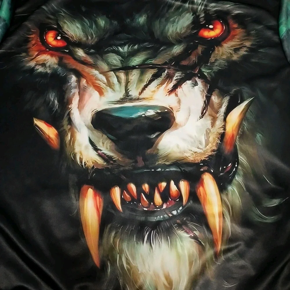 Angry Wolf 3D All‎ Over Print Hooded Pullover Longsleeve Shirt 1XL